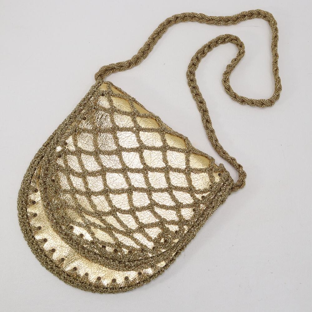 Vtg Montgomery Ward Purse Women S Gold Foil Macrame Net Handbag Shoulder Bag